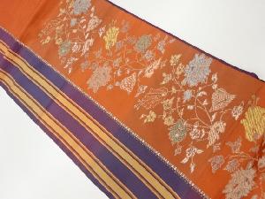 変わり縞に花々模様織出し名古屋帯